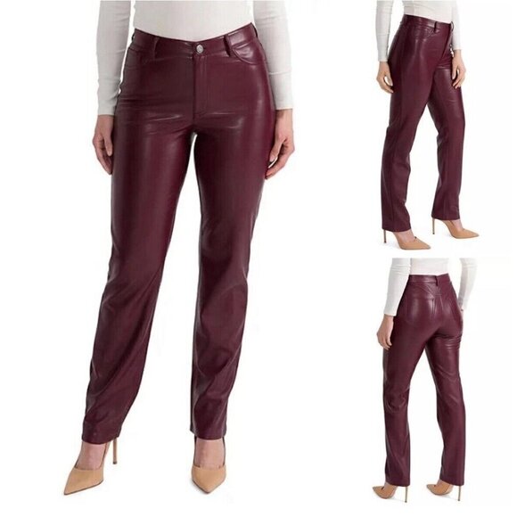 Anthropologie Joie Faux Leather Pants Size 8 Burgundy Straight Fit High Waist - Picture 3 of 16